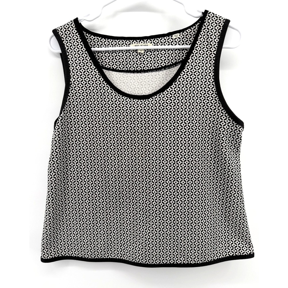 Max Studio London Geometric Black White Tank Top Career Casual Summer Women S